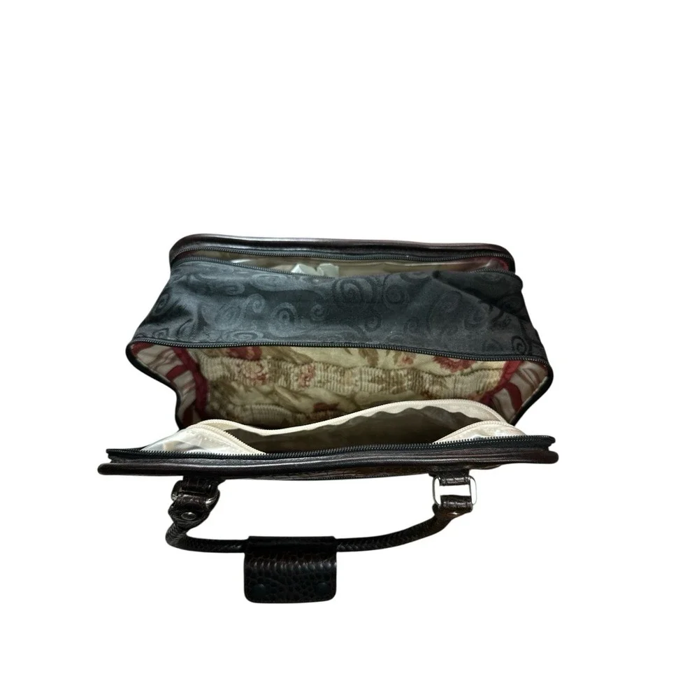 Vintage Brighton Cosmetic Travel Toiletries Bag Brown Leather Black Canvas Case